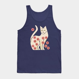 White Cat And Flowers Tank Top